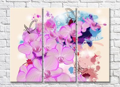 Цветочная абстракция с ветками розовых орхидей и бабочками TSv5639 фото