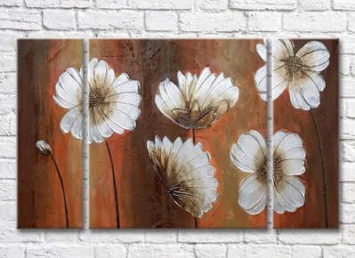 Триптих Белые цветы на коричневом фоне Ris9139 фото