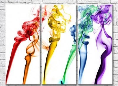 Триптих Разноцветный дым на белом фоне Abs7289 фото