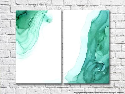 Абстракция с зелеными разводами на белом фоне, диптих Abs5589 фото