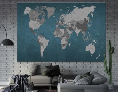 Harta politică a lumii, limba engleză, albastru Kar14590 фото