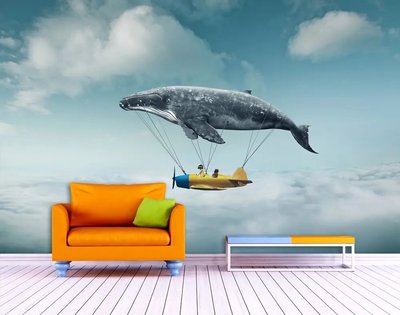 Самолет и кит на голубом фоне неба Akv1339 фото