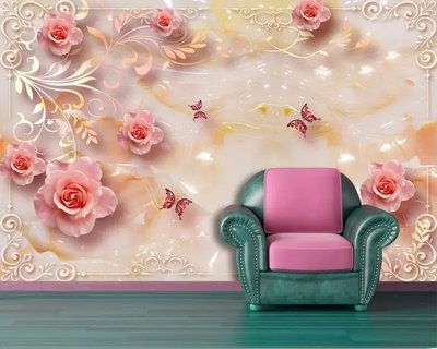 Фотообои Некрупные розовые розы на блестящем фоне 3D3889 фото