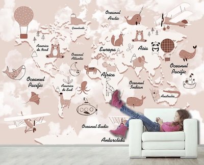 Harta lumii, continente și oceane pentru copii în limba română, roz Det239 фото
