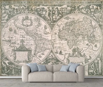 Фотообои Древняя карта мира на фоне природы и людей Sta2139 фото