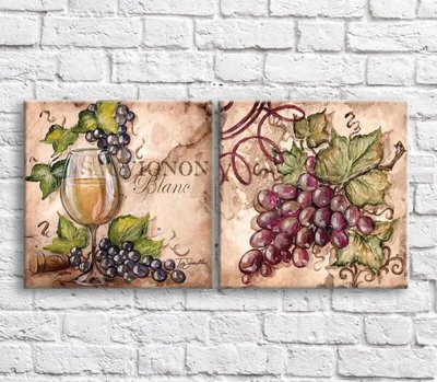 Картина Бокал белого вина на фоне винограда, диптих Eda8789 фото