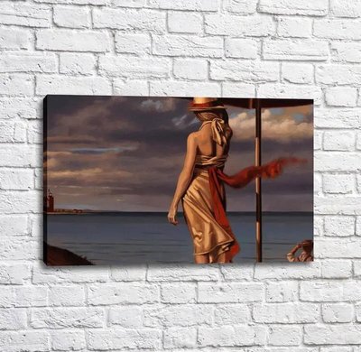 Постер Девушка в платье на фоне моря, Перегрин Хиткот Put17220 фото