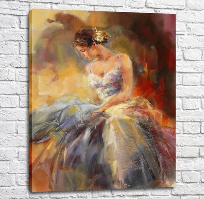Сидящая балерина на разноцветном фоне Ann14700 фото