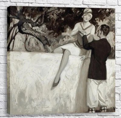 Poster Gentleman ajută o doamnă să treacă peste gard Fig16659 фото
