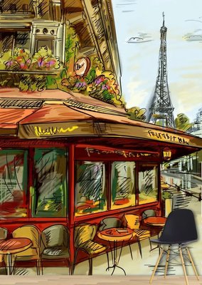 Cafenea stradală și Turnul Eiffel Ske1148 фото