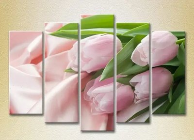 Модульные картины Розовые тюльпаны на шелковой ткани_03 TSv10148 фото