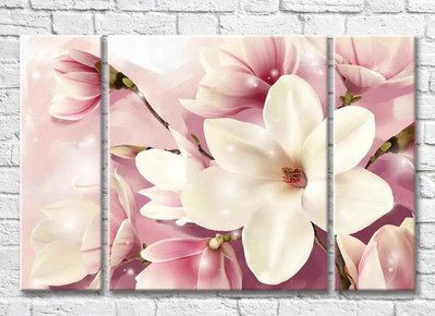Triptic Floare mare de magnolie pe fond roz 3D7798 фото