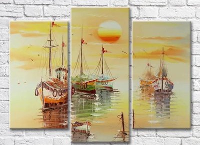 Триптих Рыбацкие лодки у пирса на рассвете Sre7548 фото