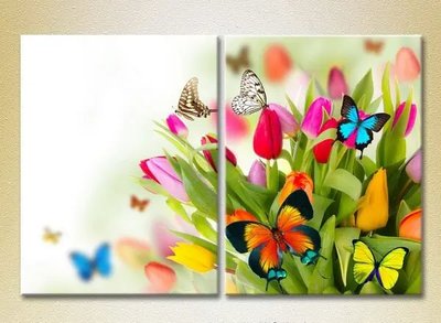 Модульные картины Тюльпаны и бабочки_01 TSv6848 фото