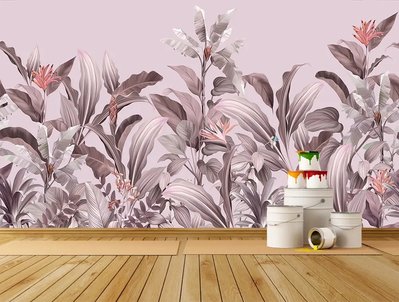 Крупные тропические растения с яркими цветами, пастельно фиолетовый Tro48 фото