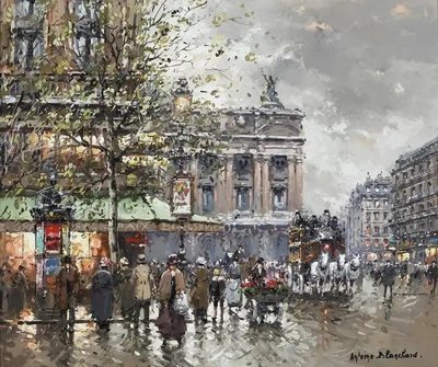 Poster foto Antoine Blanchard, O vedere a Operei din Paris și a Cafe de la Paix Ant18788 фото