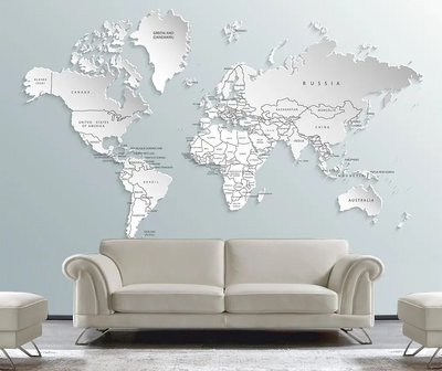 Harta albă a lumii cu numele țărilor pe un fundal gri-albastru Abs998 фото