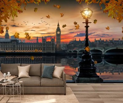 Digul Londrei pe fundalul apusului și frunzișului de toamnă Gor398 фото