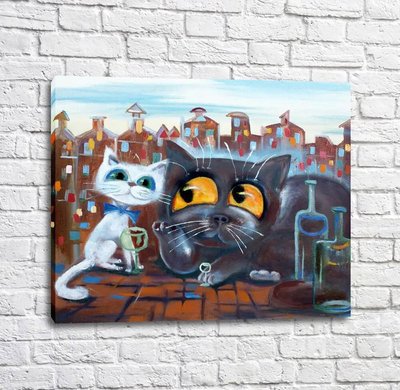 Постер Коты на крыше с рюмками и напитками Kot17026 фото