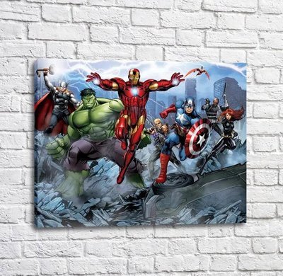 Постер Железный человек и его друзья на фоне небоскребов Mul16268 фото