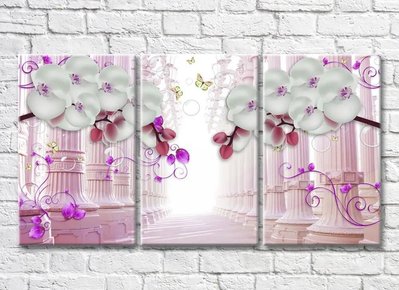 Триптих Ветки орхдеи на фоне розовых колонн 3D7899 фото