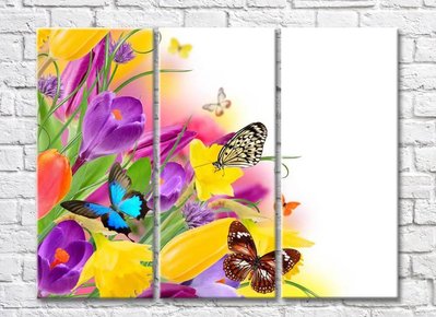 Яркий разноцветный букет из весенних цветов и бабочки TSv5599 фото