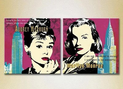Диптих Одри Хепбер и Мерлин Монро, Стилизация на малиновом фоне Lyu6949 фото