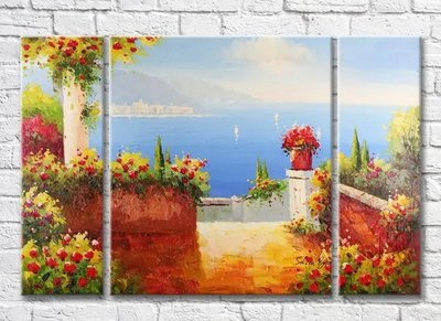Триптих Спуск к мору украшенный цветами Sre7549 фото