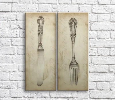 Картина Нож и вилка на бежевом фоне, диптих Eda10599 фото