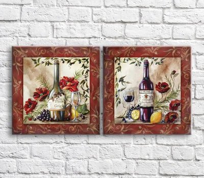 Картина Вино, цветы и фрукты на фоне узоров, диптих Eda8399 фото