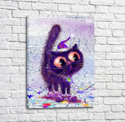 Постер Фиолетовый кот в ботинках и шапочке Kot16973 фото
