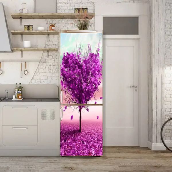 3Д наклейка на дверь, Розовое дерево в виде сердца D219 фото