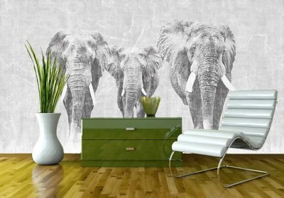 Trei elefanți pe un fundal gri Ret5400 фото