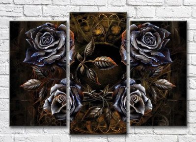 Триптих Кованные розы на бронзовом фоне 3D7800 фото