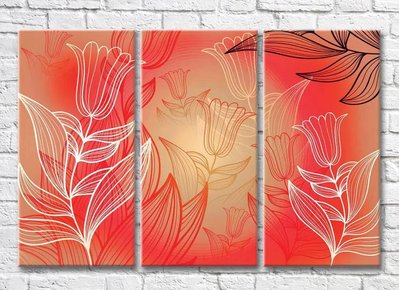 Триптих Графические растения на красном фоне 3D7850 фото