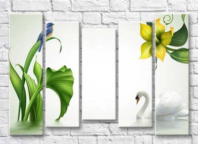 Полиптих Птицы и цветы на пруду 3D7200 фото