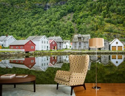 Норвежская деревня на берегу озера Ska600 фото