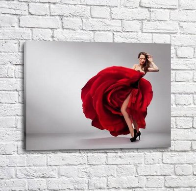 Poster Fată într-o rochie roșie în formă de trandafir dansând Tan18262 фото