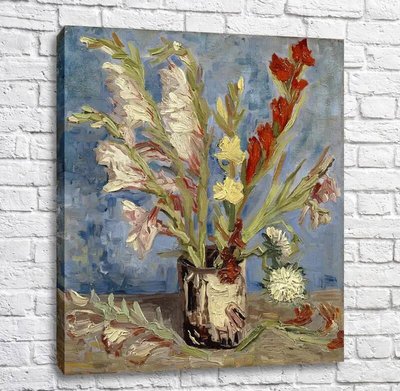Painting Vaas met tuingladiolen en Chinese asters Van11600 фото