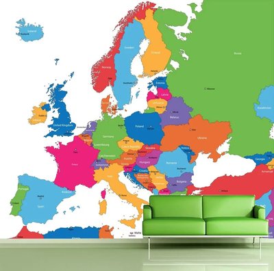 Красочная карта Европы со странами и столицами Sov1100 фото
