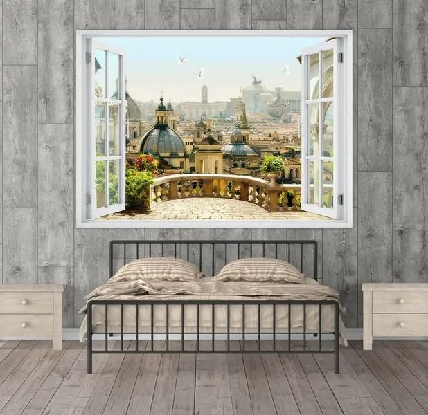 Наклейка на стену, Окно с видом на прекрасный город W132-2 фото