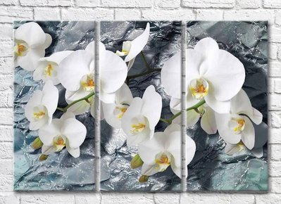 Триптих Ветки белой орхидеи на фоне ручья 3D7851 фото