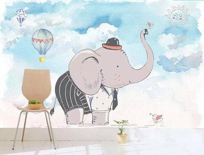 Фотообои Рисованный слон и воздушные шары, акварель Dly2851 фото