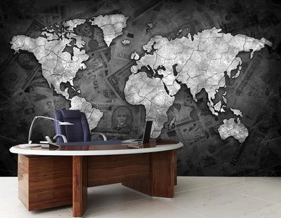 Абстрактная серая карта мира на темном фоне из денежных купюр Abs1001 фото