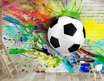 Футбольный мяч на фоне разноцветных брызг красок Fot701 фото