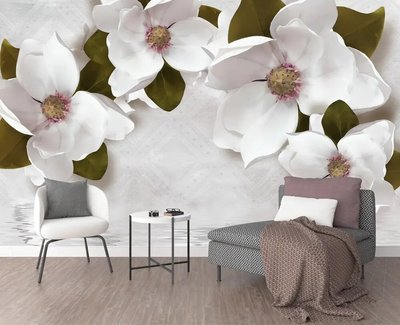 Flori albe uriașe de magnolie cu efect 3D 3D4551 фото