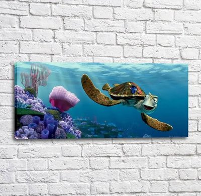 Постер Рыбка Дори и Немо на большой черепахе, в океане Mul16921 фото