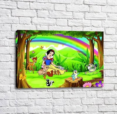 Постер Белоснежка и лесные звери на фоне радуги Mul16221 фото
