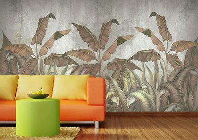 Frunze maro de palmier, pe un perete gri TSv252 фото