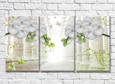 Триптих Ветки орхидеи на фоне бежевых колонн 3D7902 фото